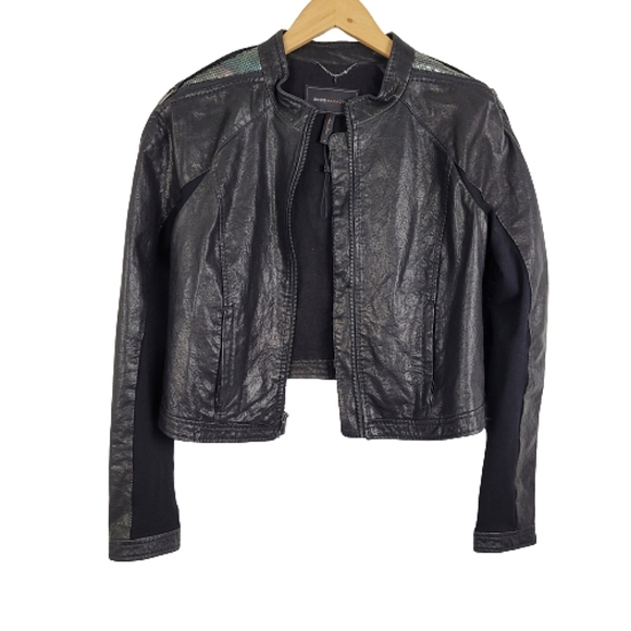 Bcbg black 100% leather moto sequin zipper jacket - Picture 1 of 16